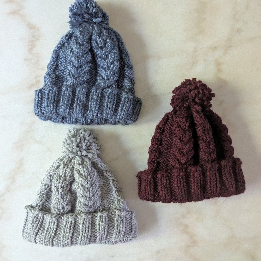 NWOT set of 3 cable knit pom pom winter hat